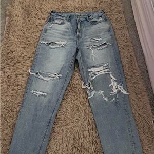 American Eagle Outfitters High Rise Distressed Jeans - Light Blue